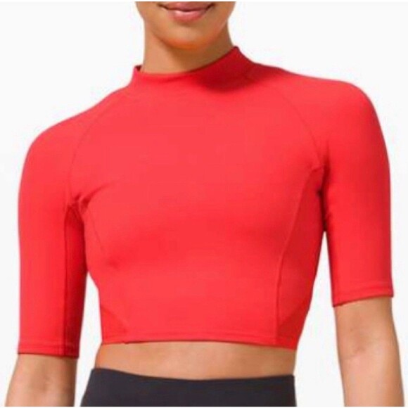 NWT Lululemon Everlux and Mesh Cropped Top Size 10 SS Short Sleeve Pink Punch - Picture 1 of 7